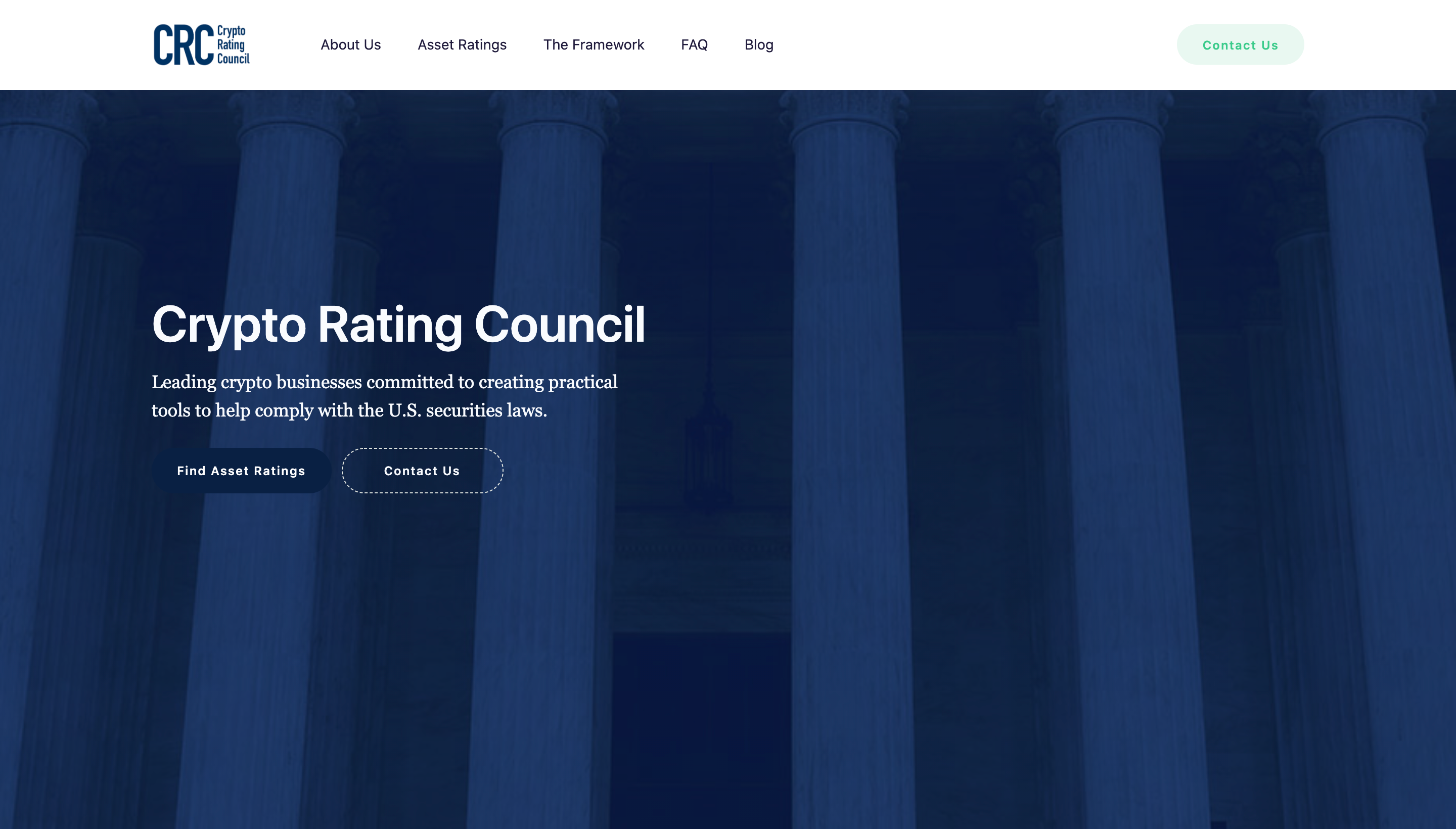 Screenshot of crypto rating council landing page